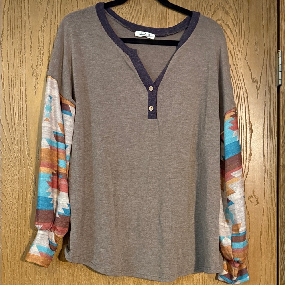 Boho Chic Long Sleeve Blouse with Patterned Sleeves
